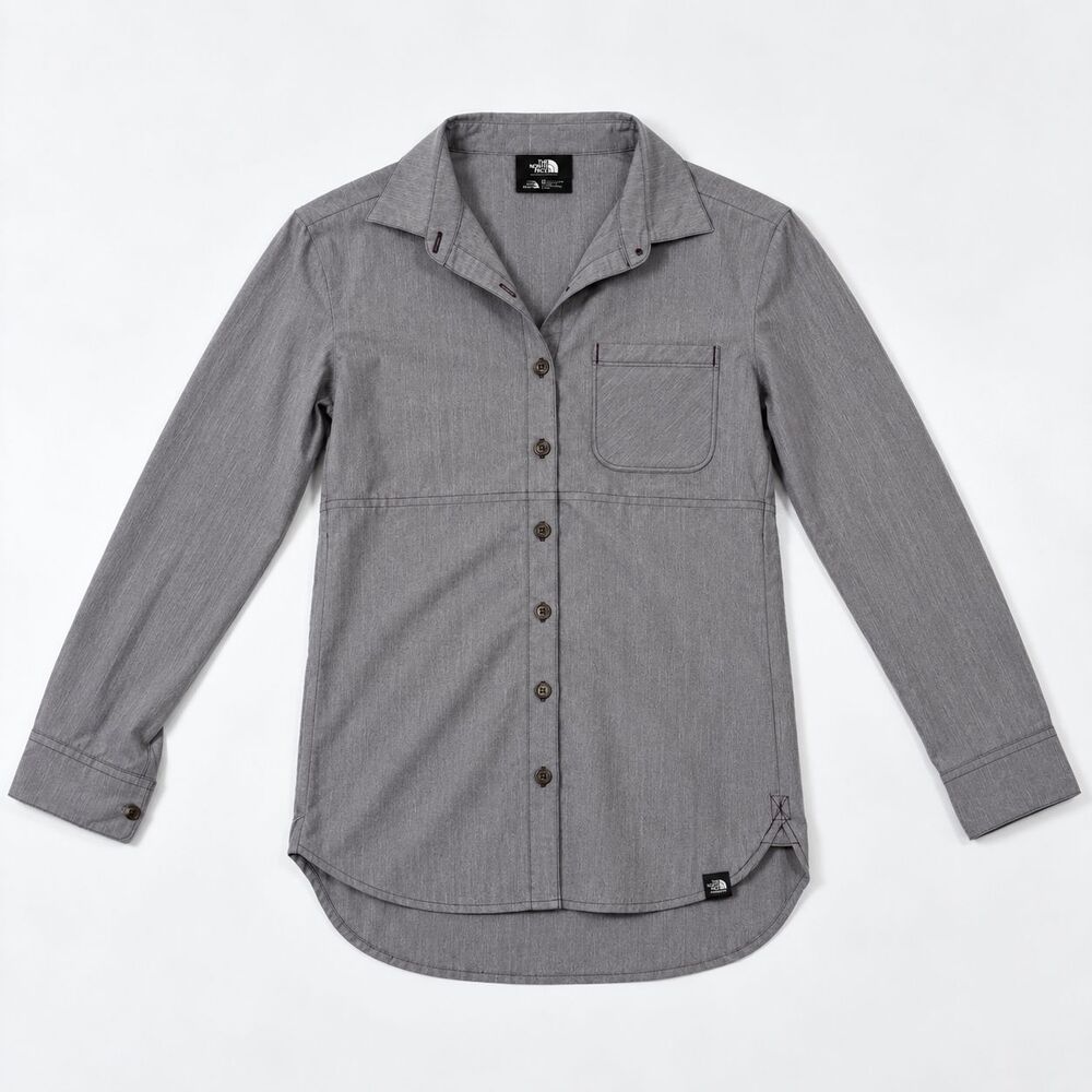 The North Face Women’s Xs Gray Neutral Plaid Button Up Long Sleeve Flannel Shirt